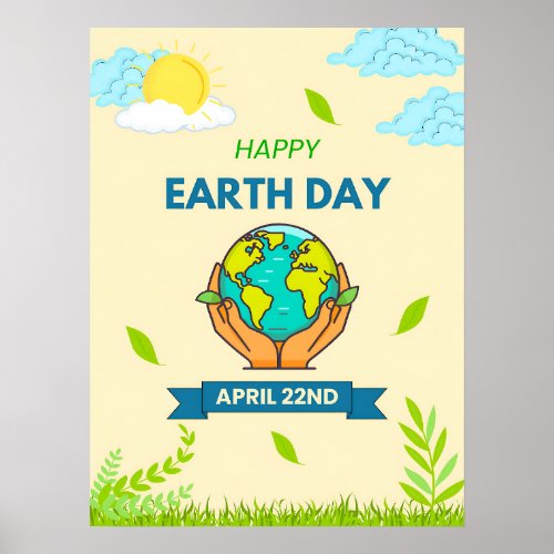 Happy Earth Day Hands Holding Globe April 22nd Poster