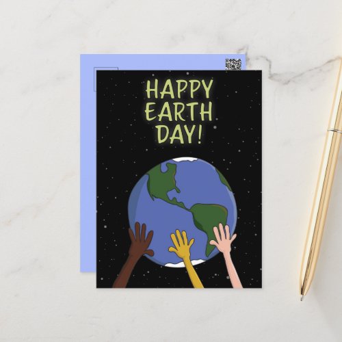 Happy Earth Day Hands Holding Planet in Space Holiday Postcard