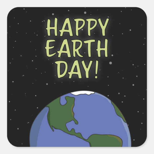 Happy Earth Day Hands Holding Planet in Space Square Sticker (Front)
