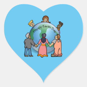 Happy Earth Day Happy People Blue Heart Sticker