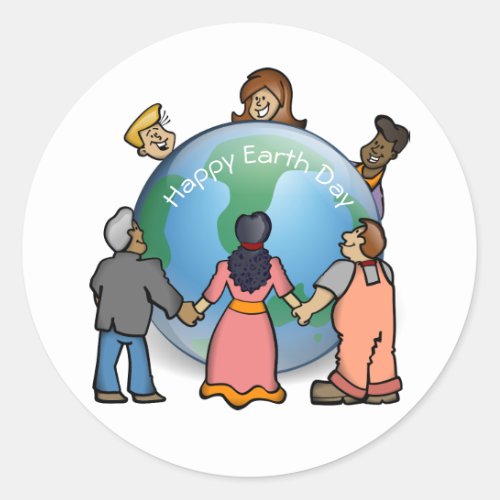 Happy Earth Day Happy People Classic Round Sticker