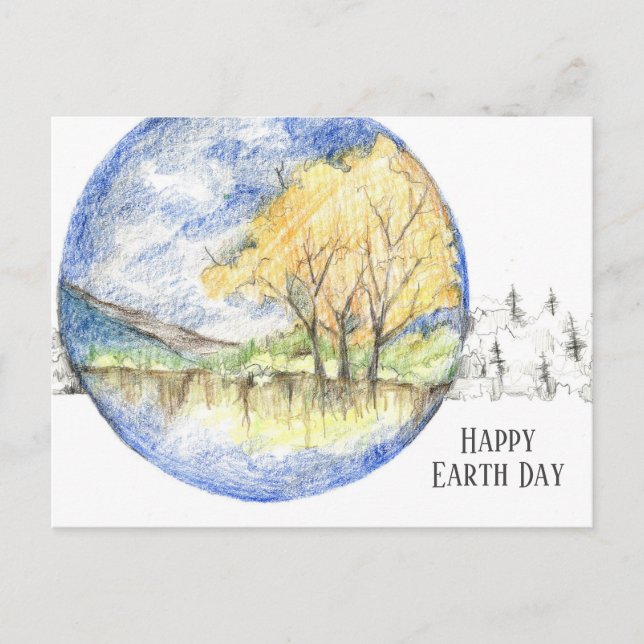 Happy Earth Day Honey Locust Trees Landscape Holiday Postcard (Front)