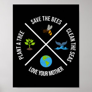 Happy Earth Day Plant Trees Clean Seas Save Bees F Poster