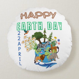 Happy Earth Day Round Pouf Pillow