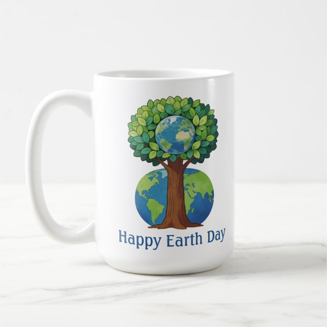 Happy Earth Day Tree Nature Illustration Coffee Mug (Left)