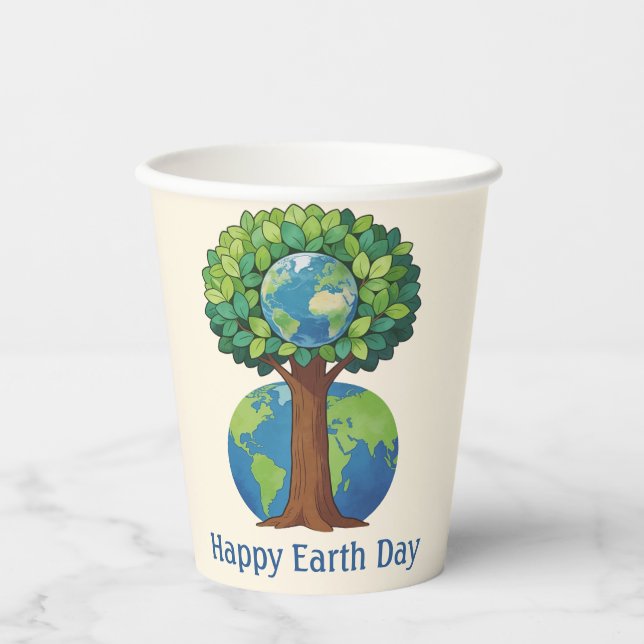 Happy Earth Day Tree Nature Illustration Paper Cups (Front)