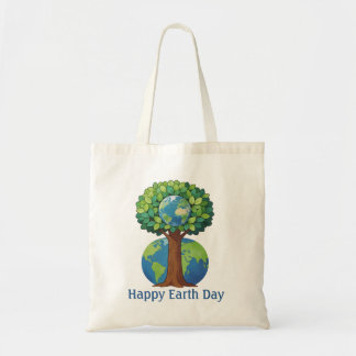 Happy Earth Day Tree Nature Illustration Tote Bag