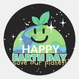 Happy earth day!| Turn off your light| Design Classic Round Sticker