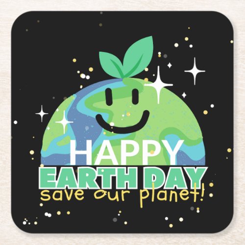  Happy earth day Turn off your light Design Square Paper Coaster