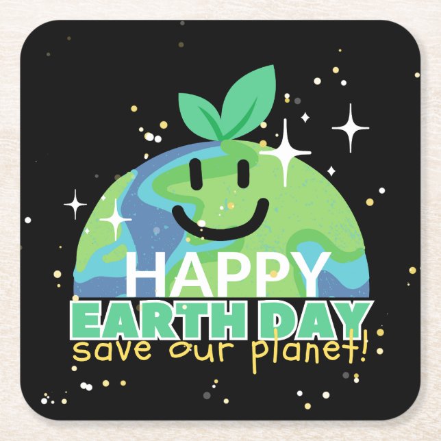  Happy earth day!| Turn off your light| Design Square Paper Coaster (Front)