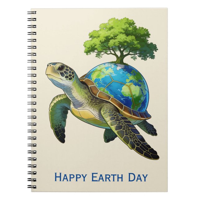 Happy Earth Day Turtle Planet and Tree Notebook (Front)