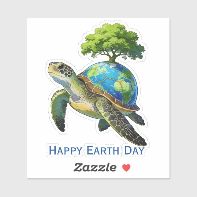 Happy Earth Day Turtle Planet and Tree Sticker (Sheet)