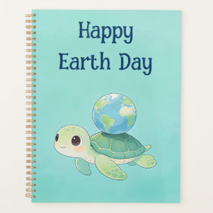 Happy Earth Day Turtle with Globe Planner