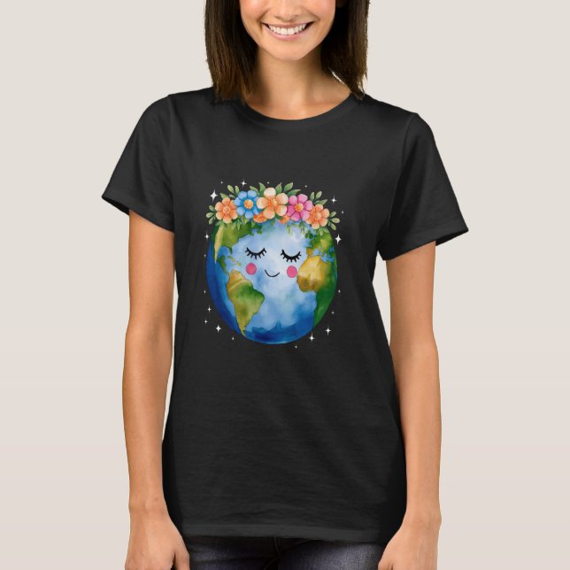 Happy Earth Day With Flower Peaceful Earth Day Flo T-Shirt (Front)