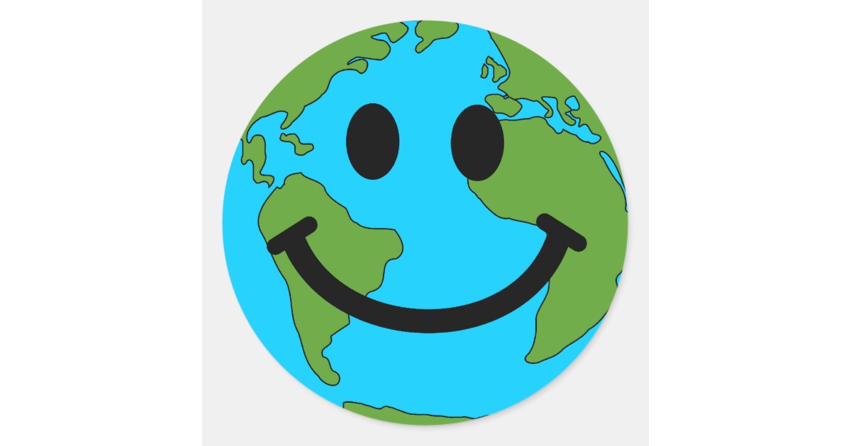 Happy Earth Face Classic Round Sticker | Zazzle