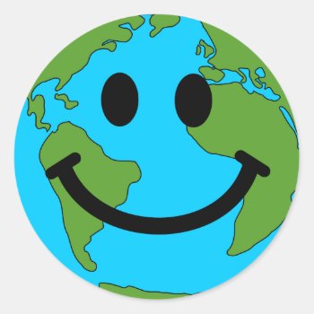 Happy Earth Face Classic Round Sticker by HappyFacePlace at Zazzle