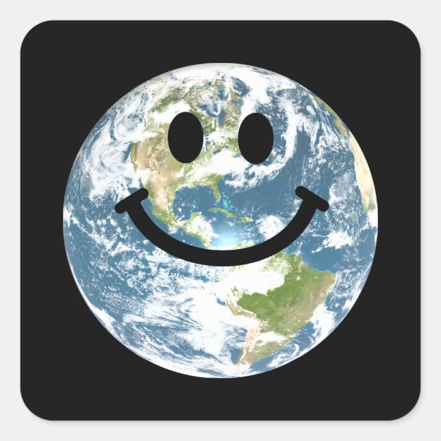 Happy Earth face Square Sticker (Front)