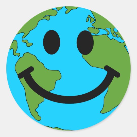 Happy Earth Smiley Face Classic Round Sticker | Zazzle.com