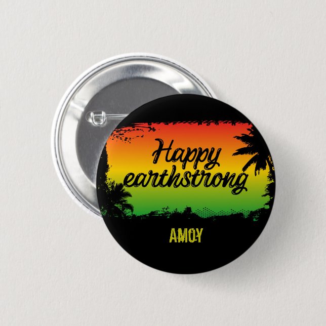 Happy Earthstrong Jamaican Rasta Birthday Greeting Button (Front & Back)
