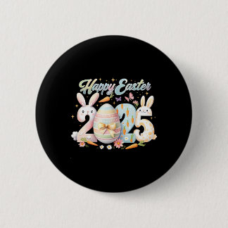 Happy Easter 2025 Bunny Rabbit Face Easter Day Wom Button