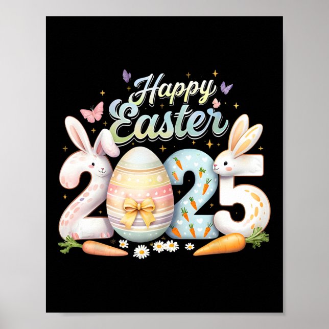 Happy Easter 2025 Bunny Rabbit Face Easter Day Wom Poster (Front)
