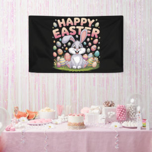 Happy Easter 2025  Eggs Bunny Cute Rabbit Banner