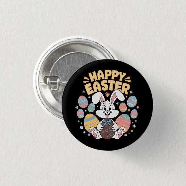 Happy Easter 2025  Eggs Bunny Cute Rabbit Button (Front & Back)