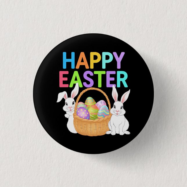 Happy Easter 2025  Eggs Bunny Cute Rabbit Button (Front)