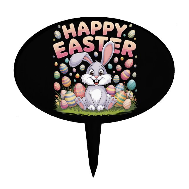Happy Easter 2025  Eggs Bunny Cute Rabbit Cake Topper (Front)