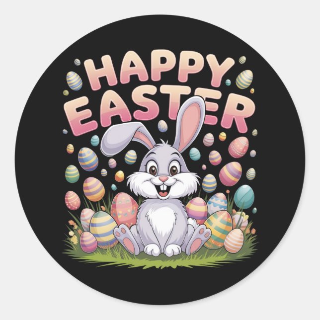 Happy Easter 2025  Eggs Bunny Cute Rabbit Classic Round Sticker (Front)