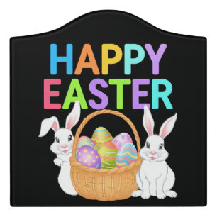 Happy Easter 2025  Eggs Bunny Cute Rabbit Door Sign