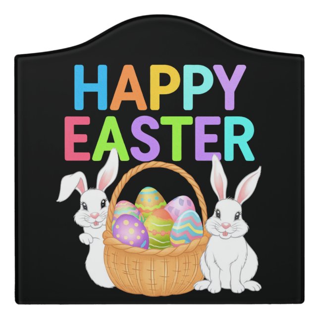 Happy Easter 2025  Eggs Bunny Cute Rabbit Door Sign (Large Crest Front)