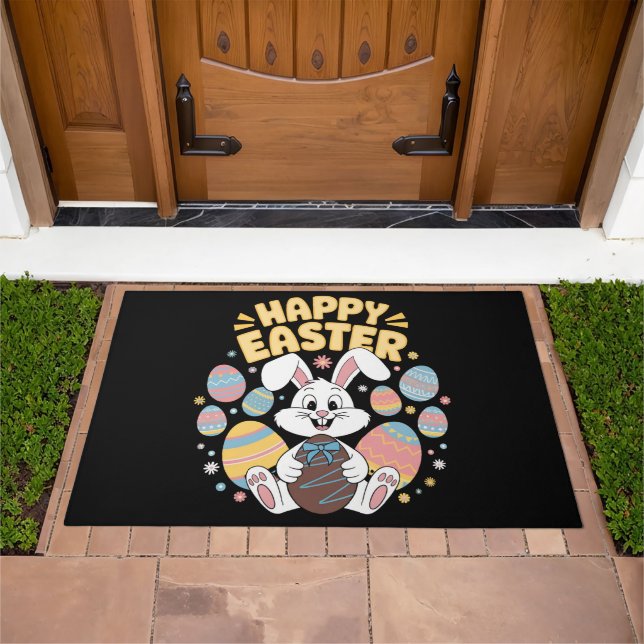Happy Easter 2025  Eggs Bunny Cute Rabbit Doormat (Outdoor)