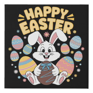 Happy Easter 2025 Eggs Bunny Cute Rabbit Faux Canvas Print
