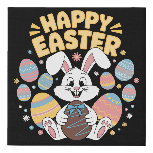 Happy Easter 2025  Eggs Bunny Cute Rabbit Faux Canvas Print (Front)
