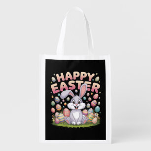 Happy Easter 2025  Eggs Bunny Cute Rabbit Grocery Bag