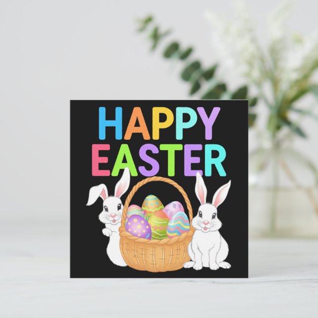 Happy Easter 2025  Eggs Bunny Cute Rabbit Invitation (Standing Front)