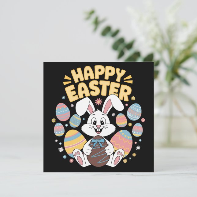 Happy Easter 2025  Eggs Bunny Cute Rabbit Invitation (Standing Front)