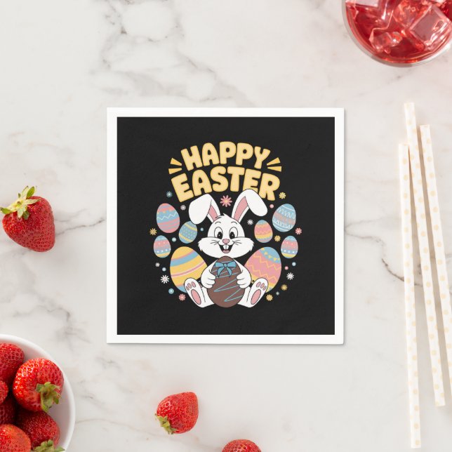 Happy Easter 2025  Eggs Bunny Cute Rabbit Napkins (Insitu)