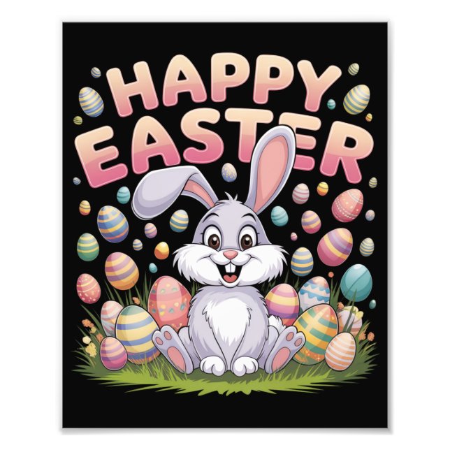 Happy Easter 2025  Eggs Bunny Cute Rabbit Photo Print (Front)