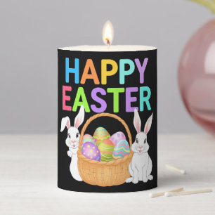 Happy Easter 2025  Eggs Bunny Cute Rabbit Pillar Candle
