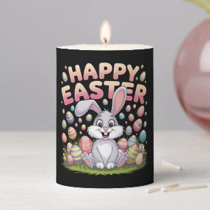 Happy Easter 2025  Eggs Bunny Cute Rabbit Pillar Candle