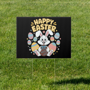 Happy Easter 2025  Eggs Bunny Cute Rabbit Sign