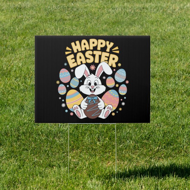 Happy Easter 2025  Eggs Bunny Cute Rabbit Sign (Insitu)