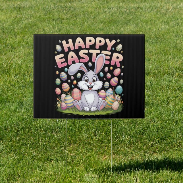 Happy Easter 2025  Eggs Bunny Cute Rabbit Sign (Insitu)