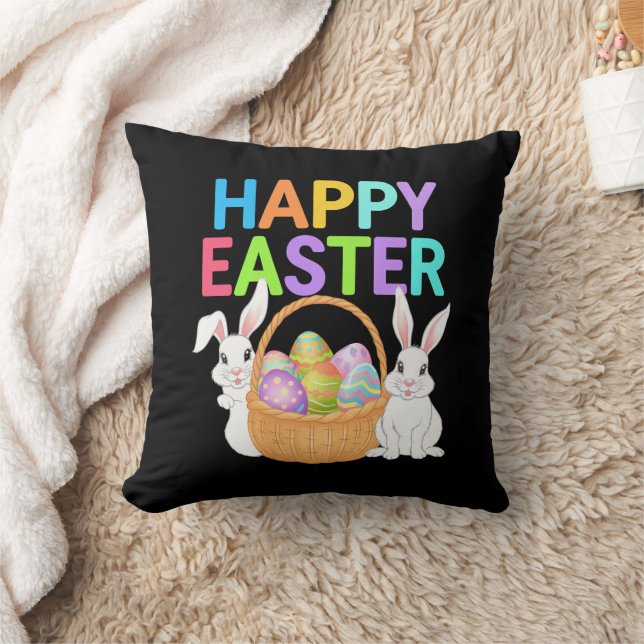 Happy Easter 2025  Eggs Bunny Cute Rabbit Throw Pillow (Blanket)