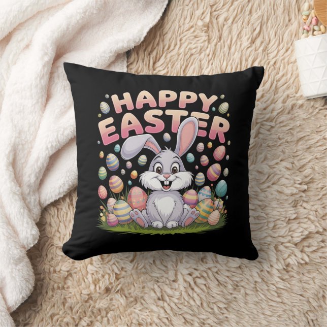 Happy Easter 2025  Eggs Bunny Cute Rabbit Throw Pillow (Blanket)