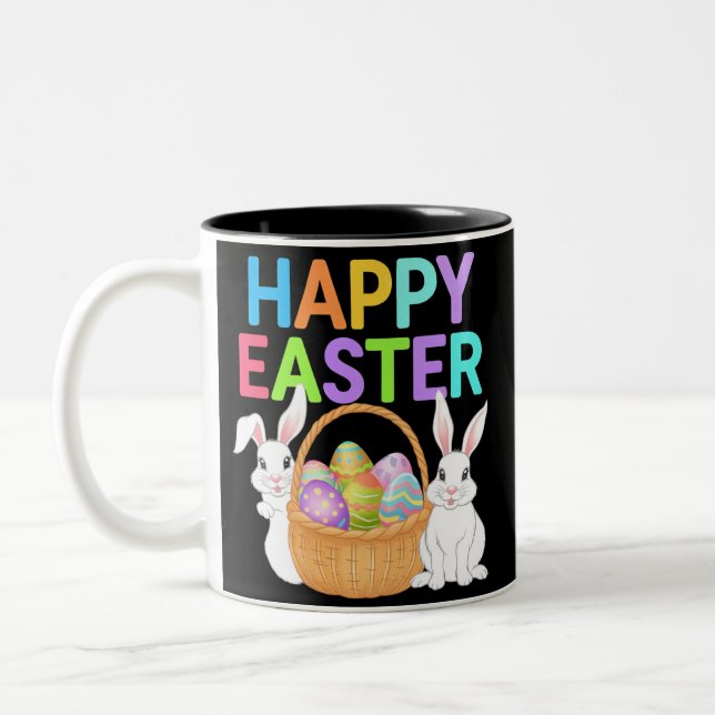 Happy Easter 2025  Eggs Bunny Cute Rabbit Two-Tone Coffee Mug (Left)