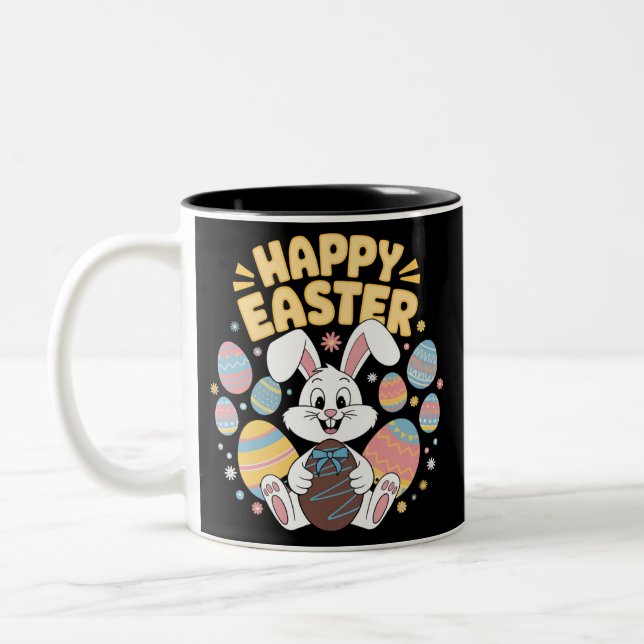 Happy Easter 2025  Eggs Bunny Cute Rabbit Two-Tone Coffee Mug (Left)