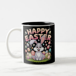 Happy Easter 2025 Eggs Bunny Cute Rabbit Two-Tone Coffee Mug